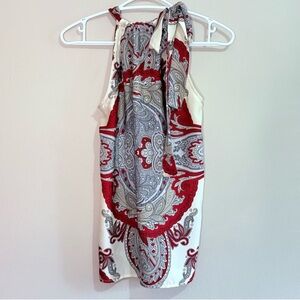 $9🎅🏼 Vintage Y2K Smart Set Silky Red & Cream Paisley Halter Tie Blouse